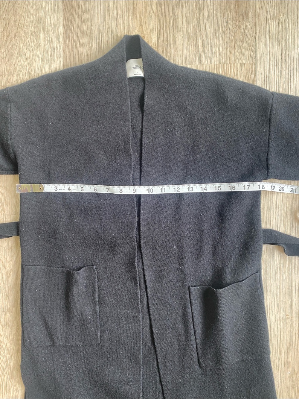 Wilfred Aritzia 100% Merino Wool Belted Open Front Long Cardigan Black Size S - Picture 7 of 9